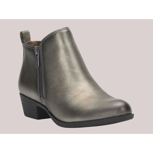 Lucky Brand Basel Leather Booties, Chunky Heel, Double-Side Zip / SZ: 6 - Picture 1 of 9